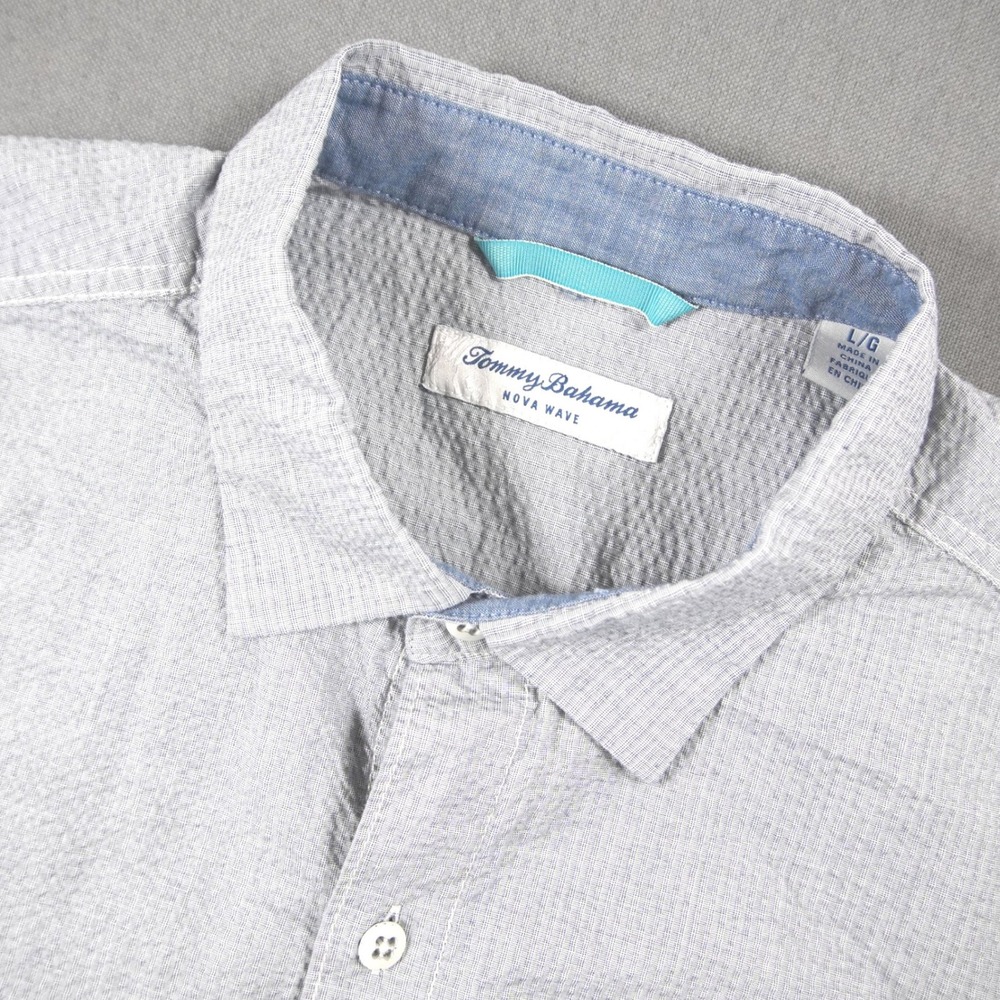 Tommy Bahama Nova Wave Seersucker Vacation Resort Short Sleeve Men Shirt L
